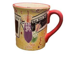 New Orleans Themed Ceramic Coffee Mug With Red Handle & Colorful Bourbon Street
